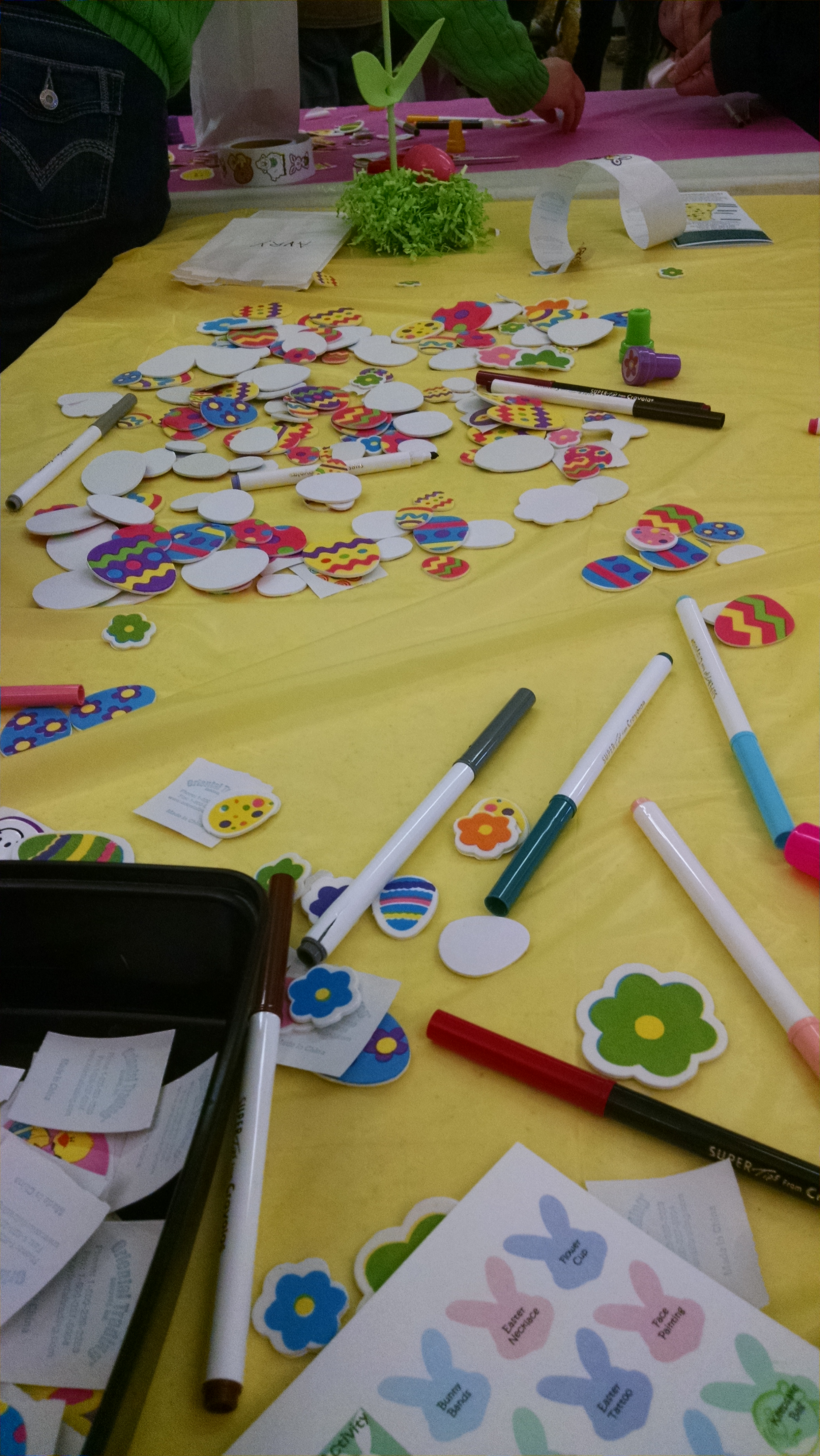 A table of craft supplies.