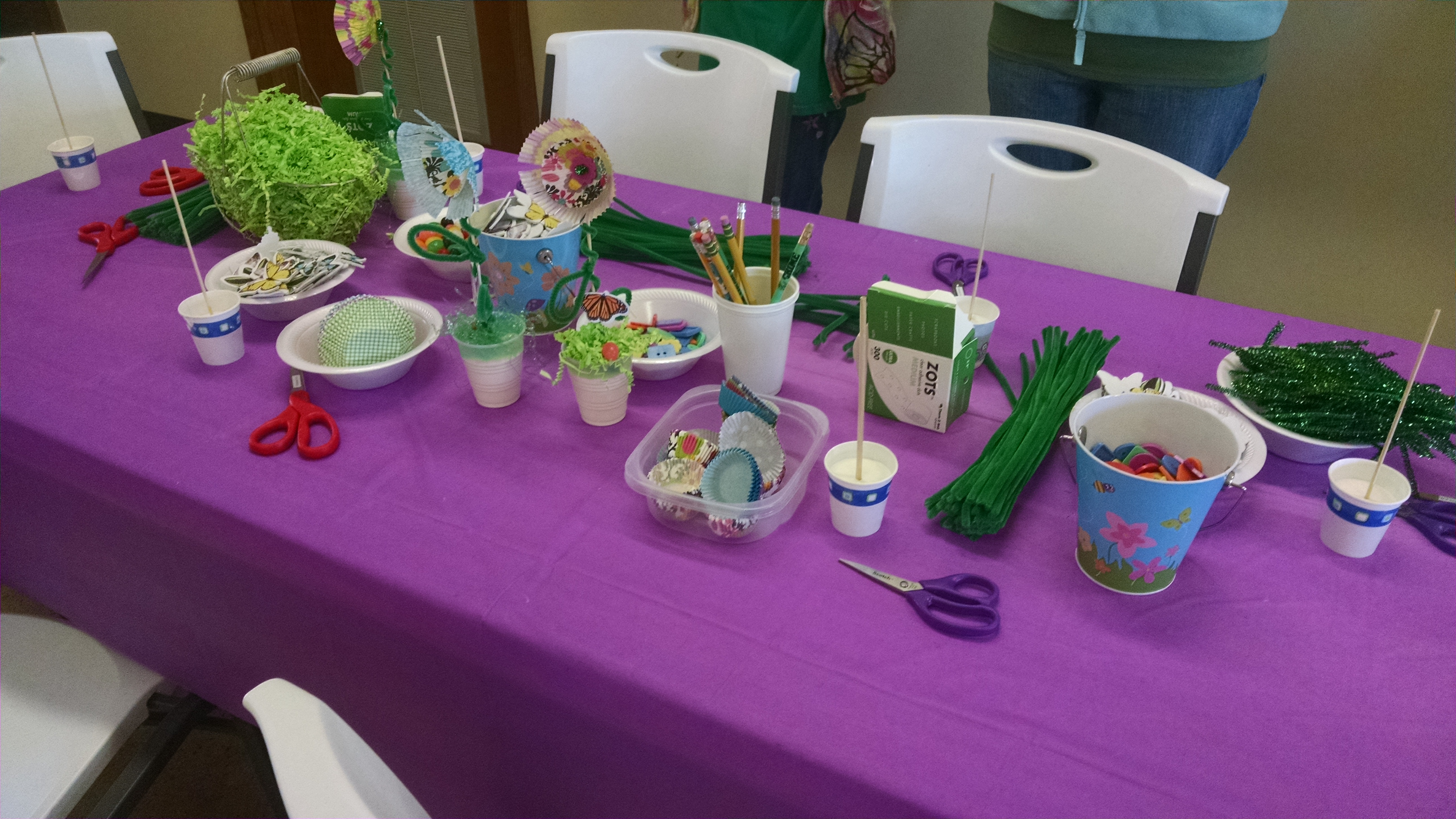 Table of craft supplies.