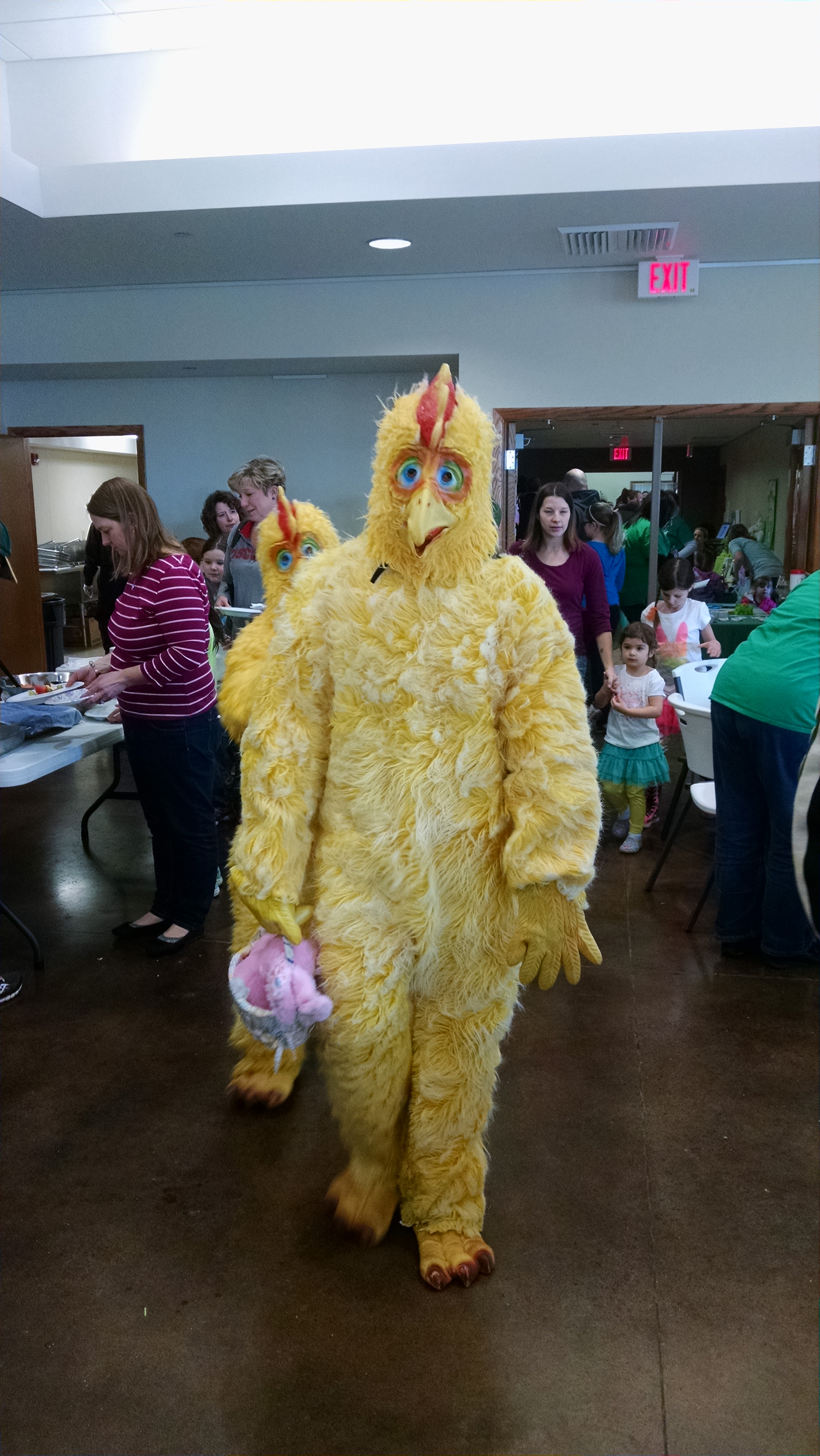 Event staff in chicken costume.